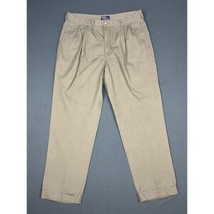 Vintage Polo Ralph Lauren Pants Mens 40x32 Brown Pleated Khakis Cuffed Straight
